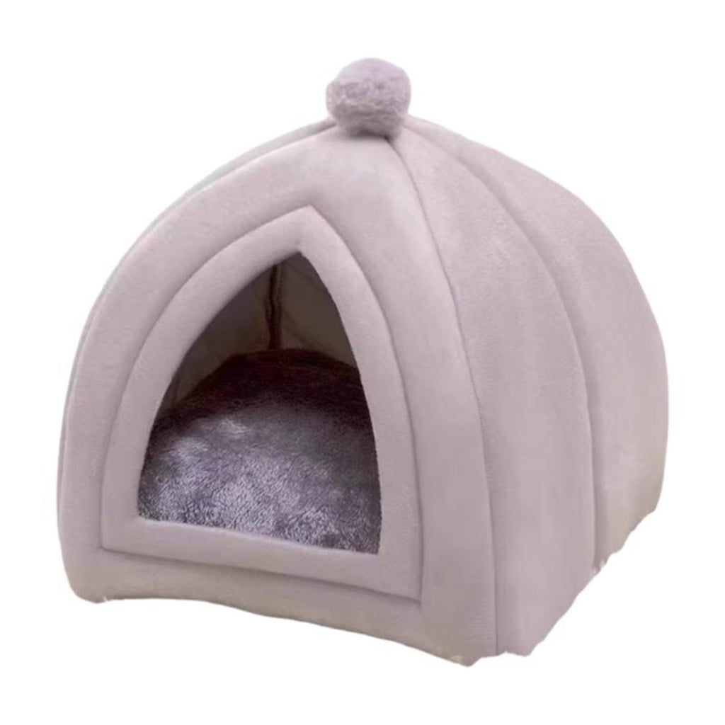 Semi-Enclosed Cat Bed, Warm Indoor Pet Cave Removable Pad