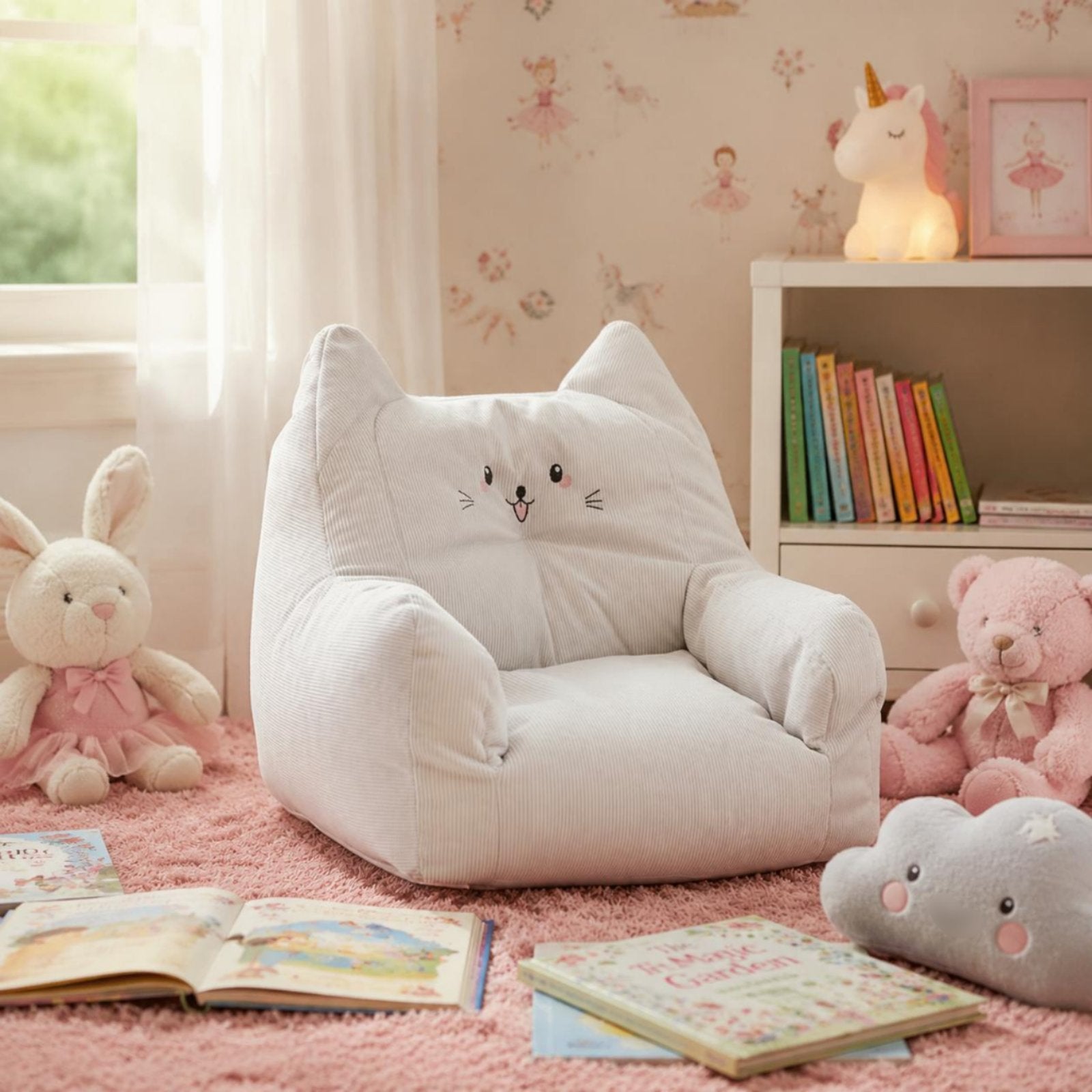 Kitten-Shaped Kids Sofa Lightweight Soft Toddler Sofa Portable for Playroom