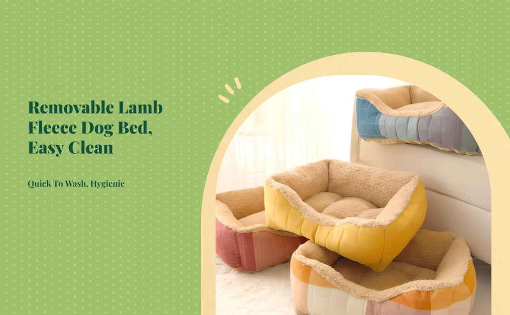 Lambswool semi-enclosed dog sofa with warm, removable cover.