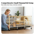 Easy-Clean Tray Indoor Rabbit Enclosure Accessible Able Roof 2-Tier Bunny Hutch Movable Wheels 2-Story Rabbit Hutch DIY Assembly for Families with Pets, Home, Living Room