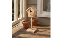 Mini Wooden Birdhouse Ornament Natural Wood Finish Miniature Birdhouse on Post