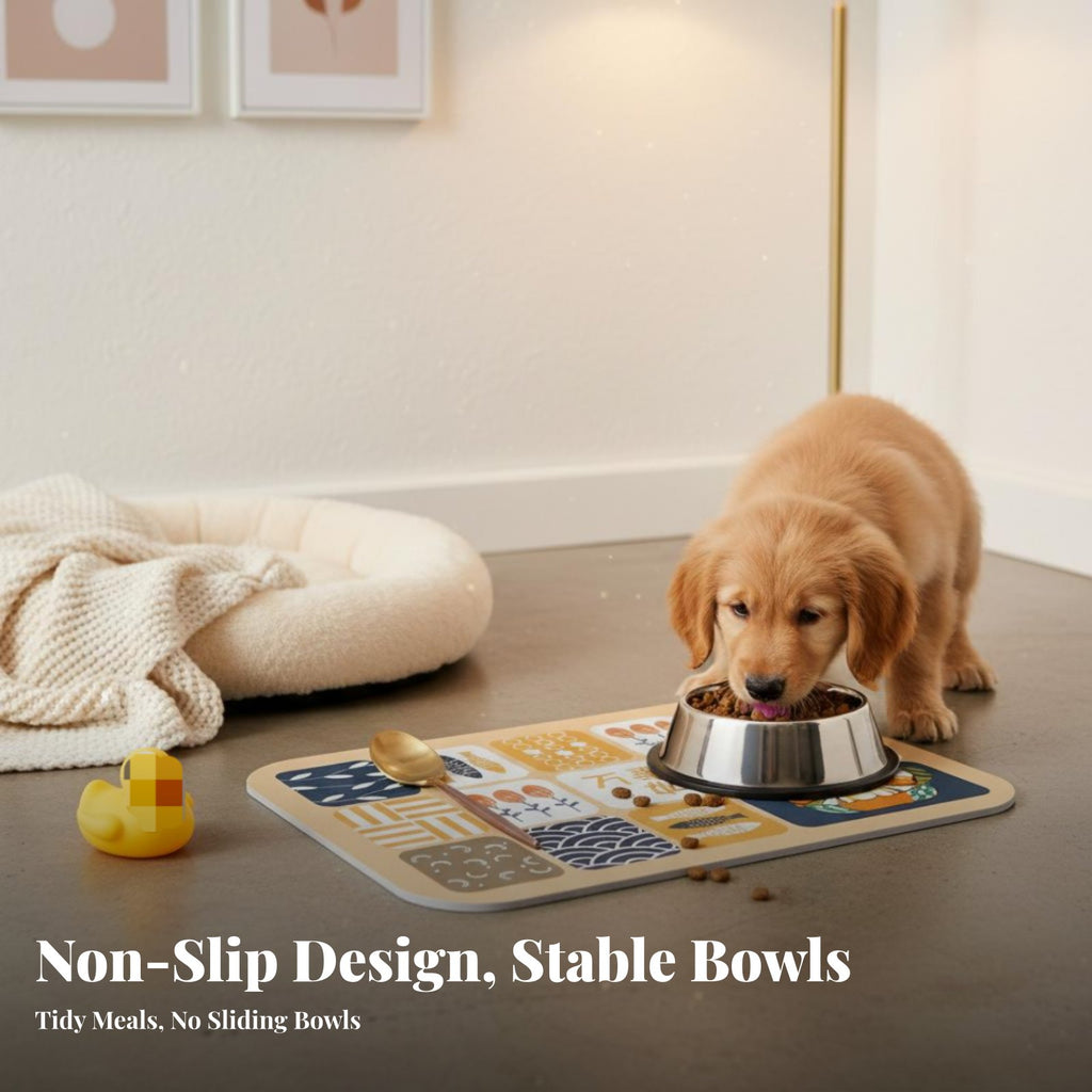 CumulusShaped Bowl mat Non-Sraised border Feeding Mat leak-resistant for Indoor, Kitchen