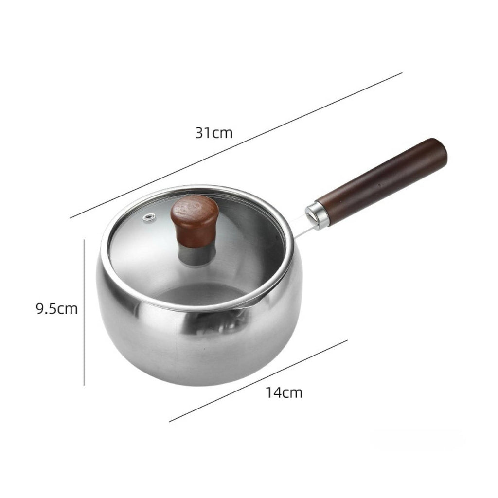 Infant Meal Cooking Pot Transparent Glass Lid Small Saucepan with Wood Handle