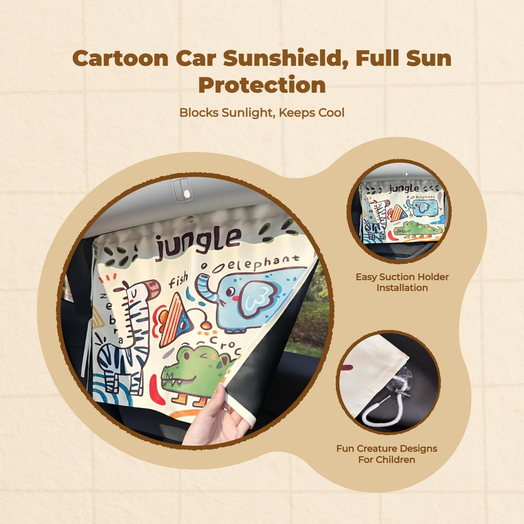 Car sun and shade Screen, Retractable Suction Holder, Sun Protection, Cartoon Design, Side Window Sun Block for Children, Infants, Passengers