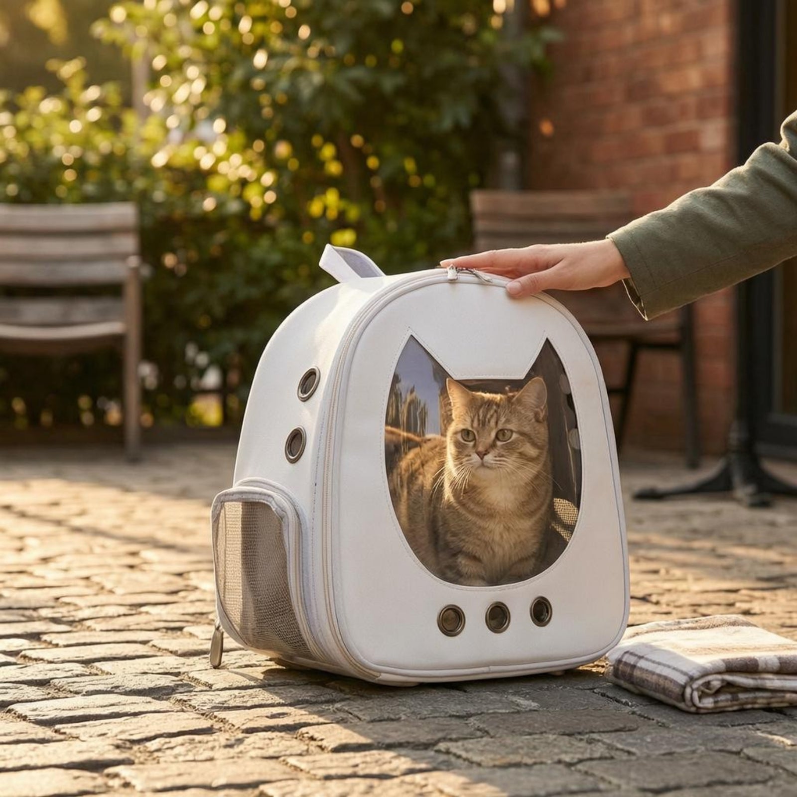 Cat Backpack Carrier Zip-Around Closure Pet Carrier Backpack Mesh Pockets
