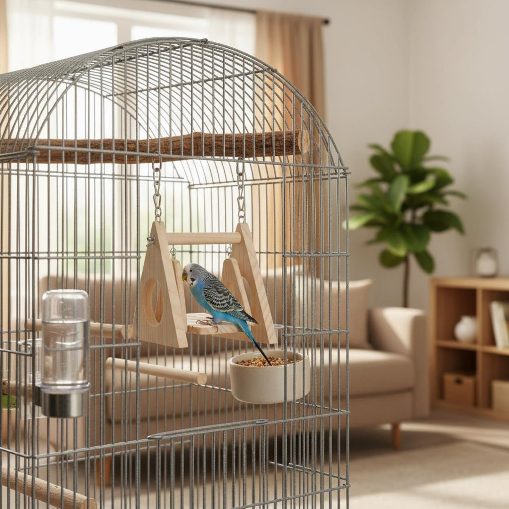 Bird Enclosure Rocking Toy Relieves Boredom Wooden Bird Swing Multi-Functional