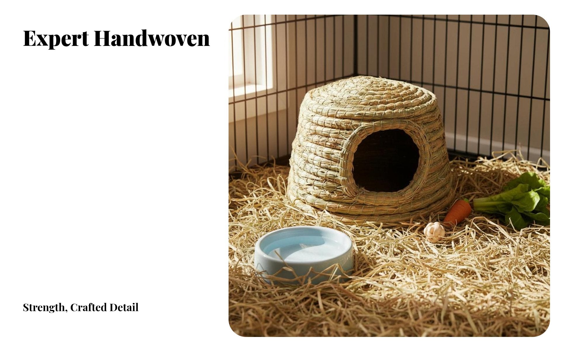 Natural Material Woven Grass Pet Hut Multi-Use Woven Grass Pet Hut Comfortable Handwoven Pet Nest Breathable for Rabbit Owners, Hutch, Aviary, Indoor, Playpen