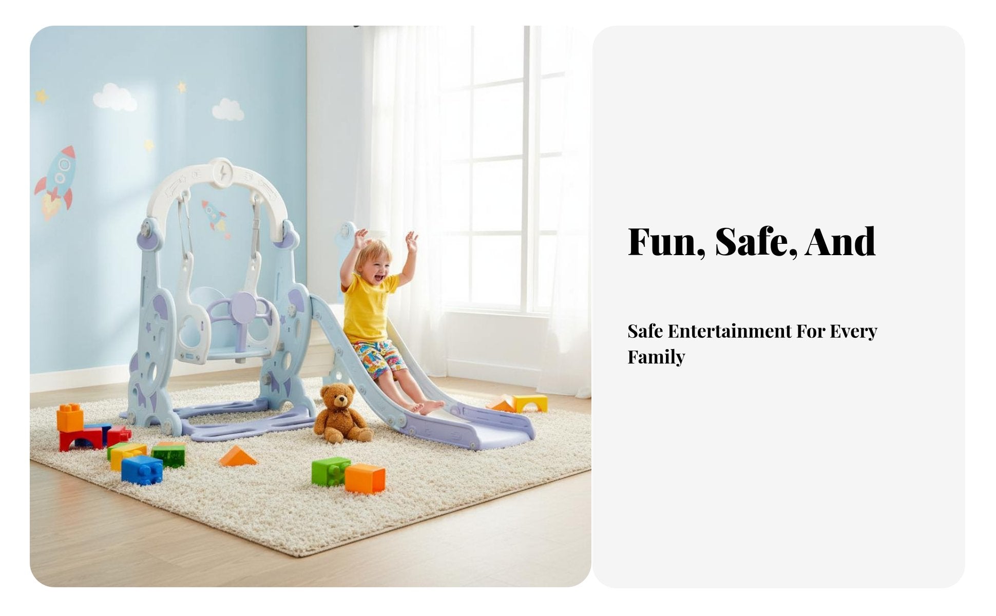 Safe Design 3-in-1 Slide Swing Basketball Set Easy Assembly Toddler Indoor Playset Sensory Development Toddler Slide and Swing Set for Toddlers, Children, Parents, Playroom, Living Room, Daycare, Outdoor