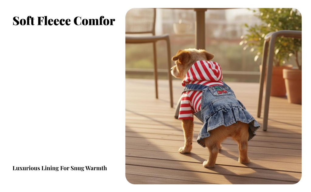 Ruffled Hem Denim Dog Dress Comfortable Fit Puppy Cherry Embroidered Skirt Layered Look for Dogs, Daily Wear, Special Occasions, Parties