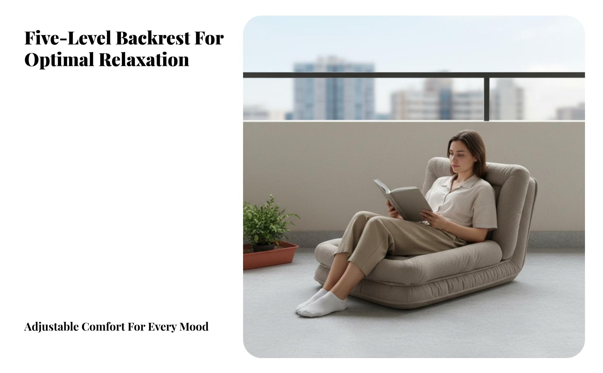 Adjustable Backrest Lounger Japanese Design Human-Sized Dog Bed Space-Saving Transformable Design for Balcony, Bedroom