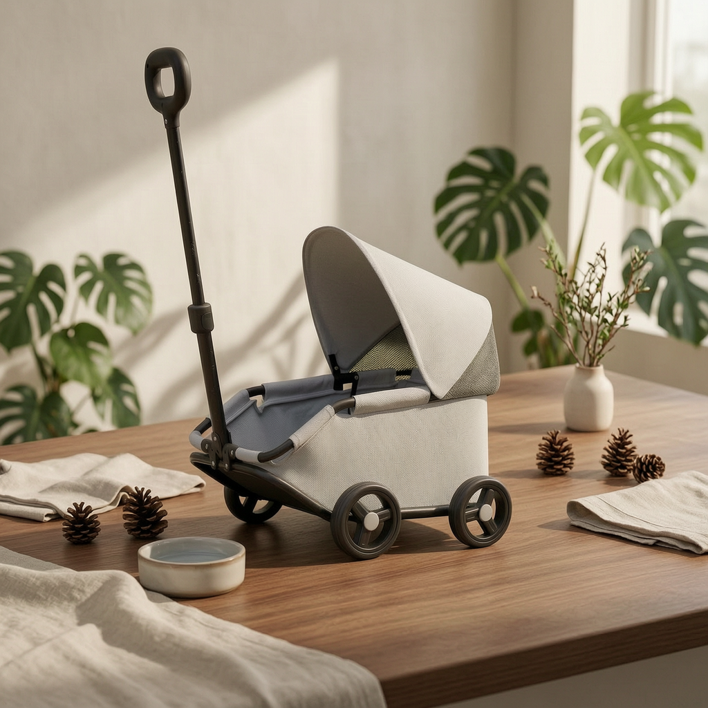 Foldable Pet Stroller Telescoping Handle Rolling Carrier Body