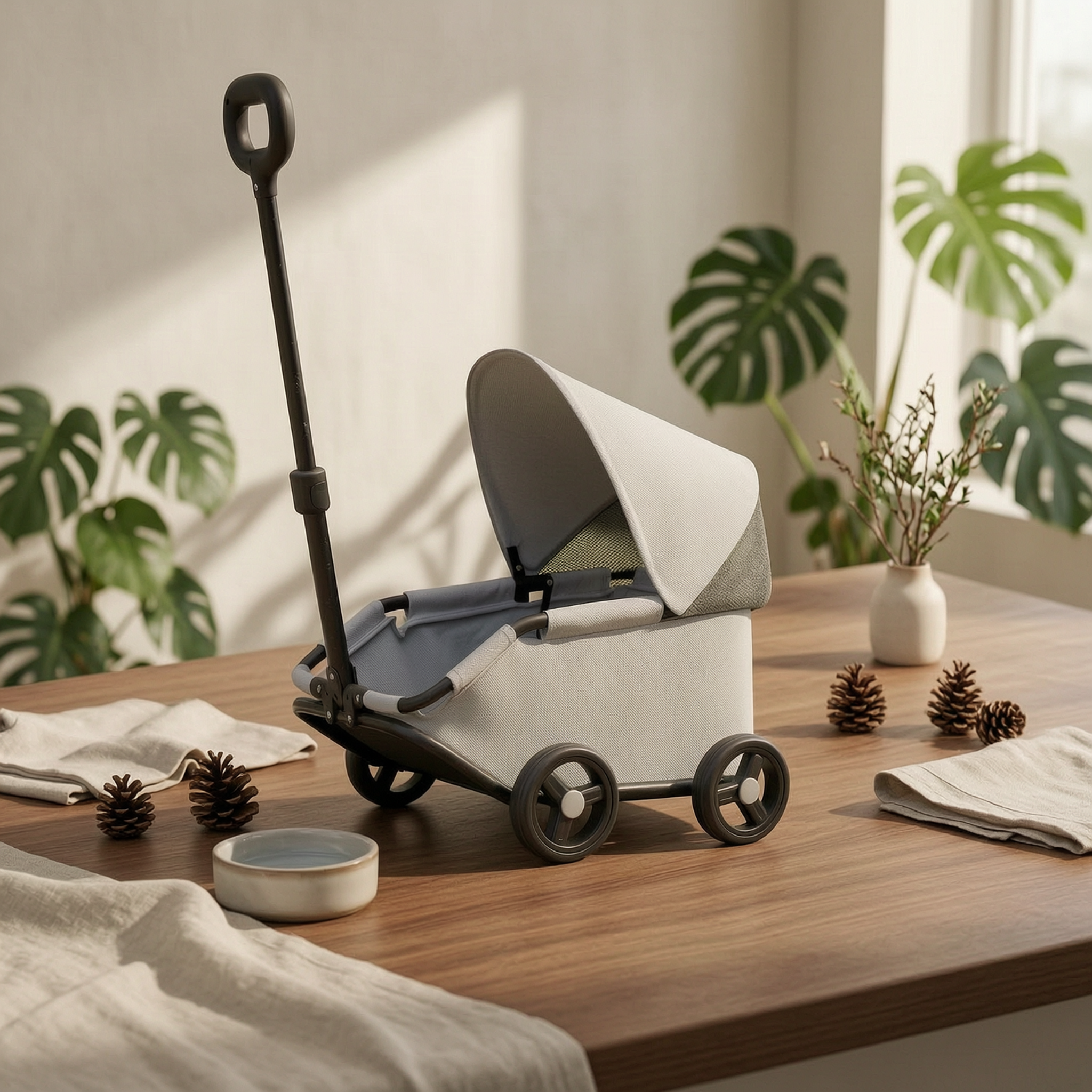 Foldable Pet Stroller Telescoping Handle Rolling Carrier Body