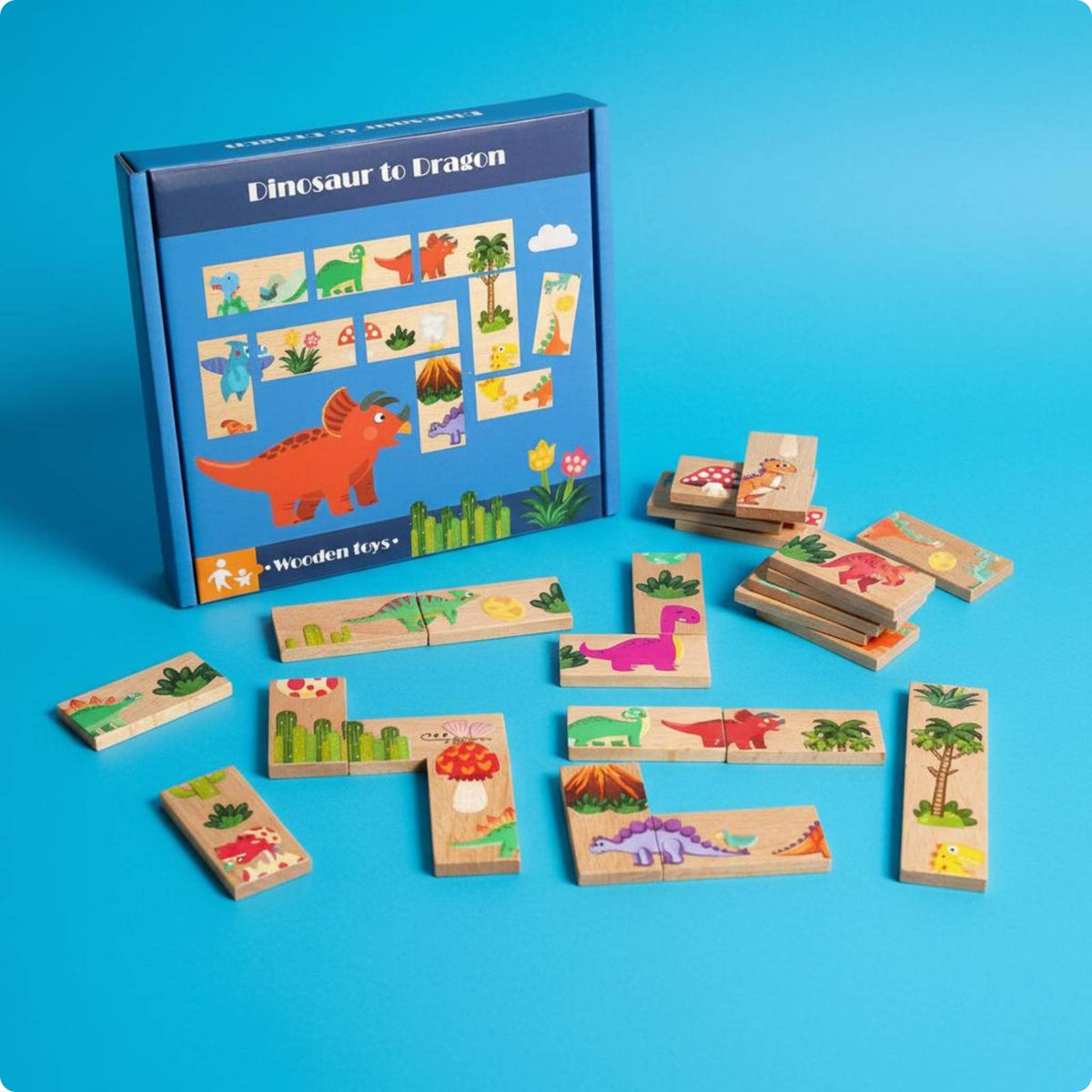 Dinosaur Tile Game off-Screen Activity Play Dinosaur Matching Toy Concentration Skills Wooden Tile Game for Little Ones, Preschool