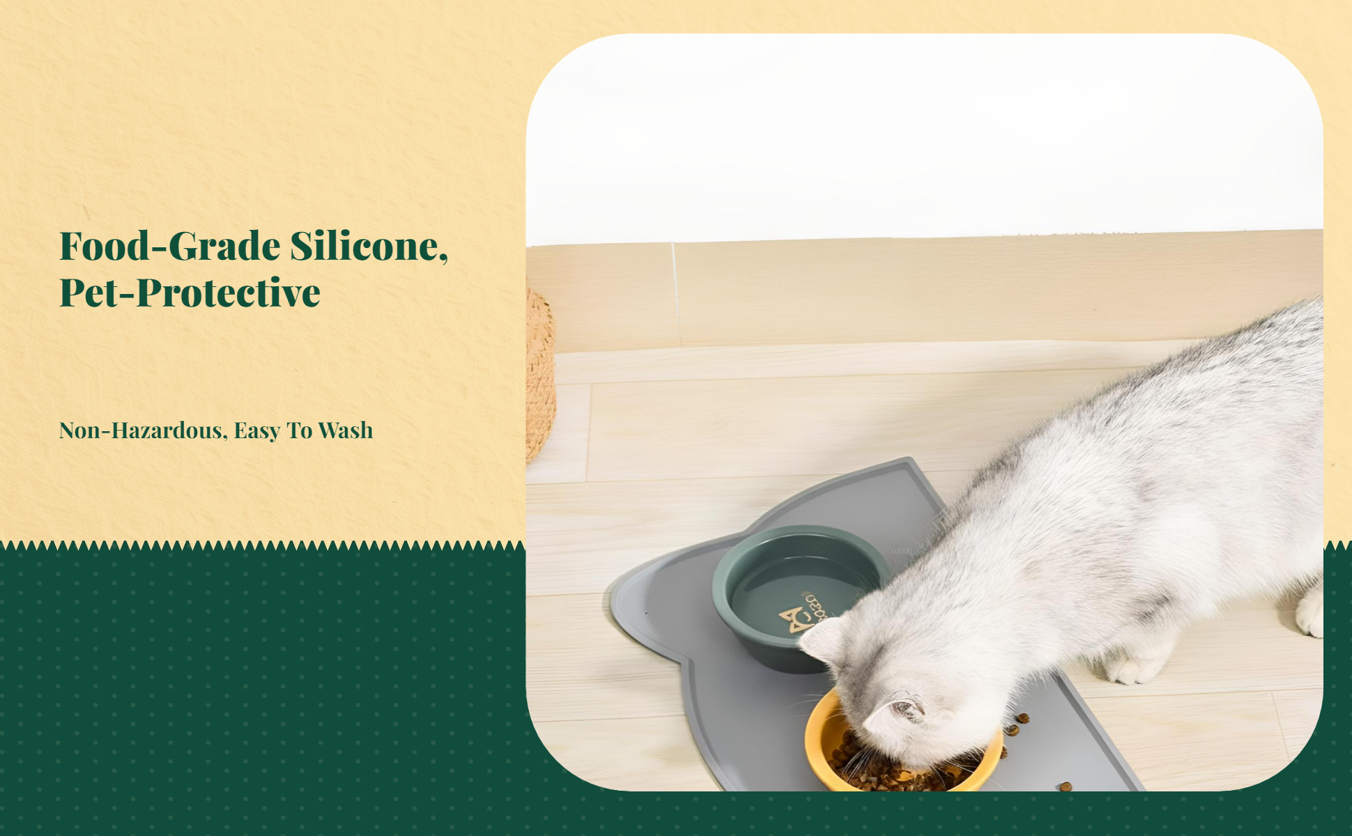 Pet Feeding Mat, Silicone Water-resistant Pet Bowl Placemat, Non-Slip, Easy to Clean, Raised Border, Prevents Spills