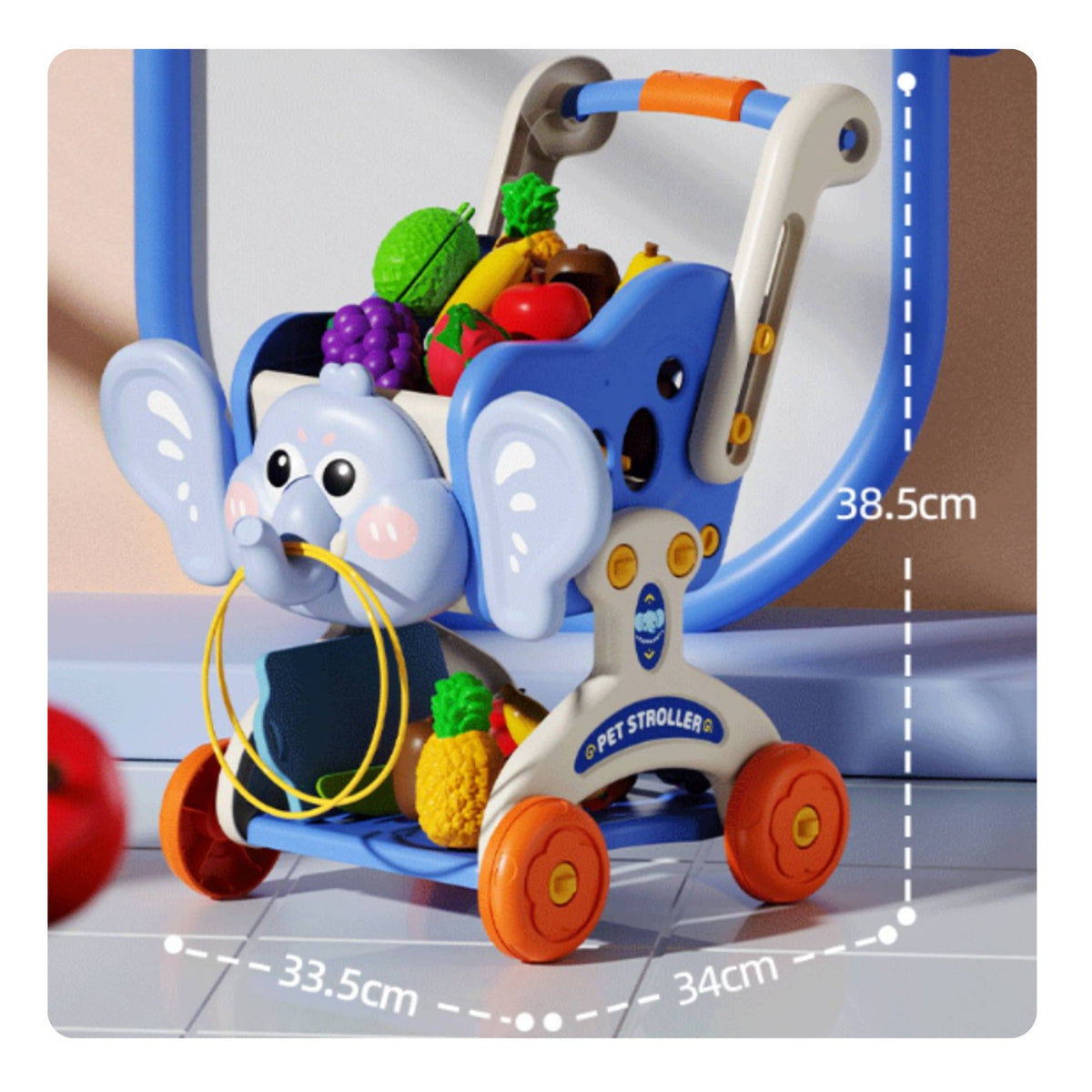 Elephant Shopping Cart Toy Multi-Layer Storage for Playroom, Young Children