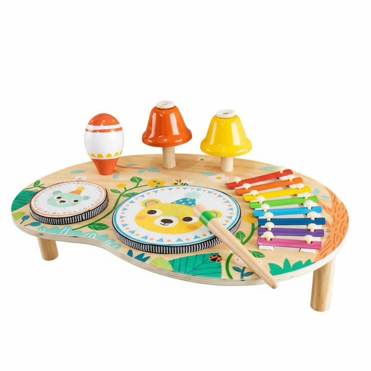 Wooden Music Activity Table Early Learning Xylophone Drum Toy Set Kids Instrument Center Paint Comprehensive Music Center