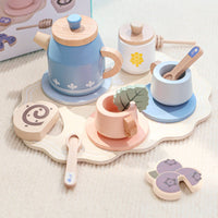 Wooden Tea Party Set Role Play Toy Tea Set Fine Movement Skills for Nursery
