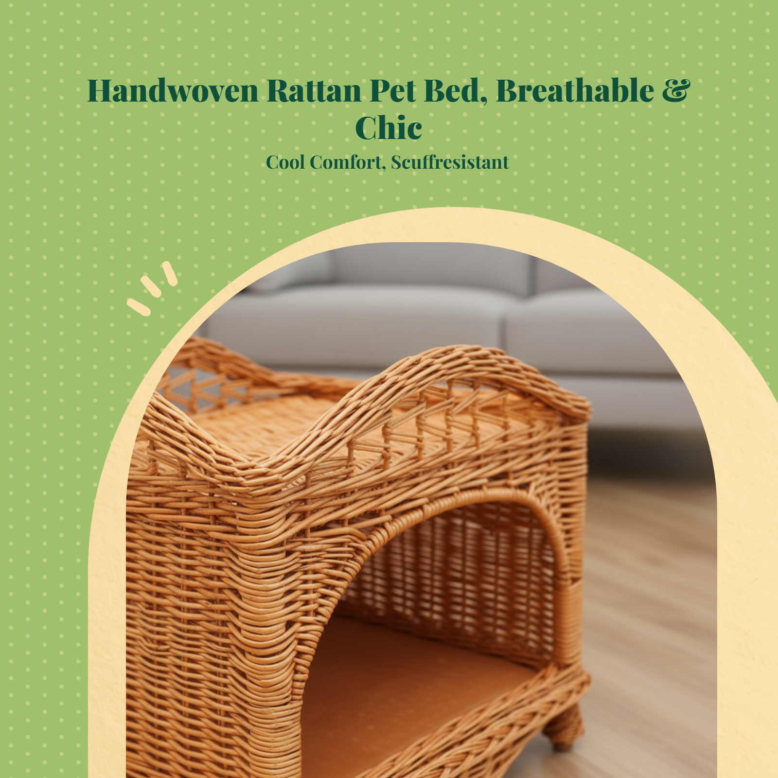Wicker Cat Bed, 2-Tier Removable Pet House, Rattan Dog Bed