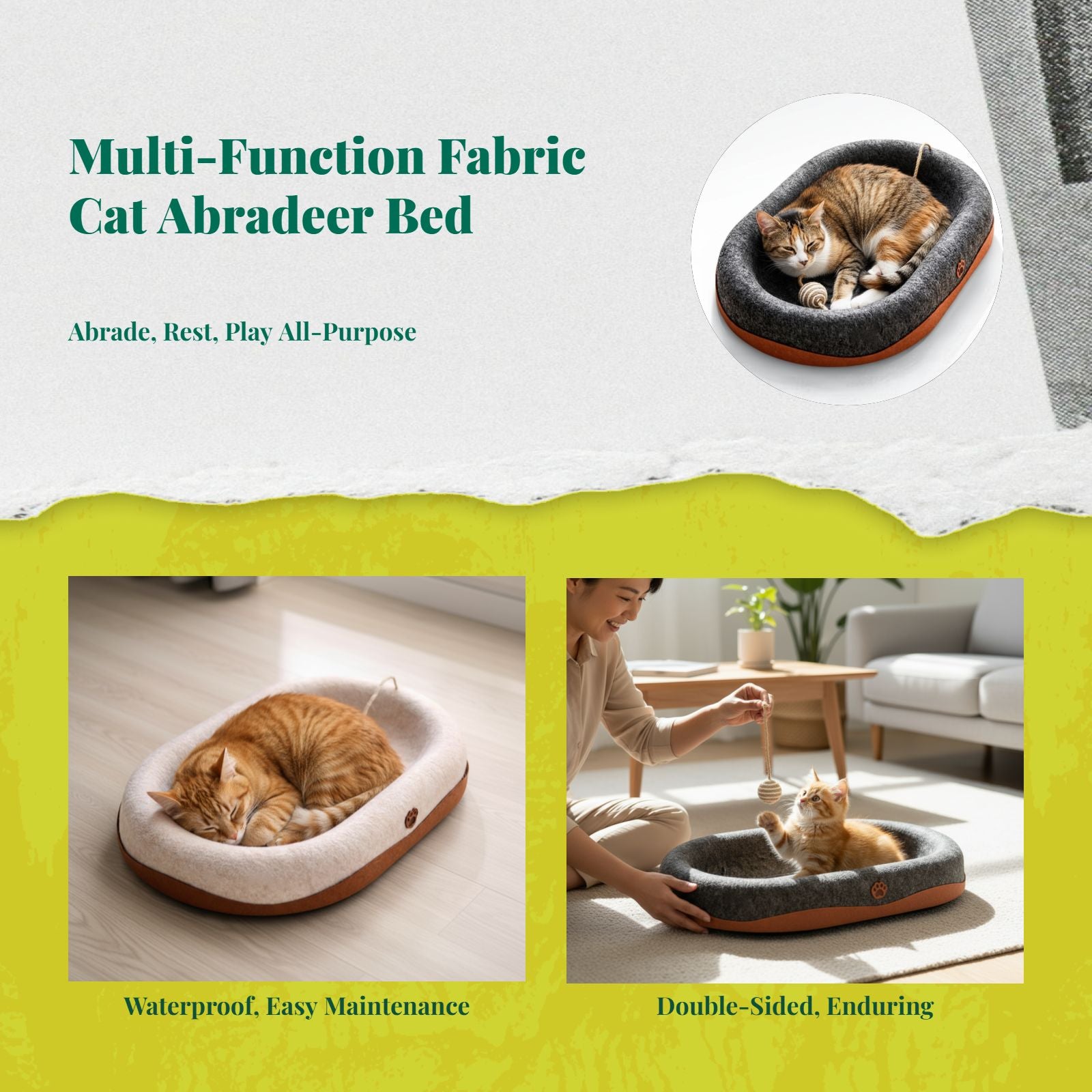 Cat Scratcher Bed, Corrugated Cardboard, 2-in-1 Lounge & Pad