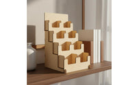 4-Tier Sticker Holder Easy to See Wooden Sticker Rack Wood Finish Step Display Shelf for Countertop