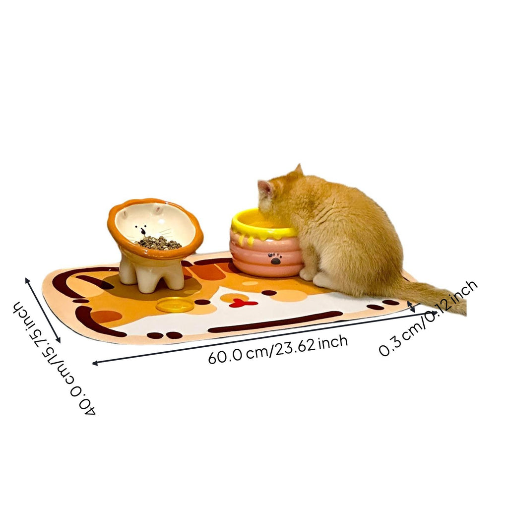 Cat Feeding Mat, Non-Slip Diatomaceous Earth Pet Food Mat, Absorbent, Quick Dry, Protects Floors, Easy to Clean, Prevents Spills, Pet Placemat for Messy Drinkers, Non-Slip Base, 18 x 12 inches