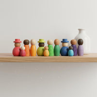 12 Pieces Colorful Wooden Family Figures Early Education Wooden Peg People Wood Color Sorting Toy for Young Children, Preschoolers, Classroom