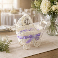 Carriage-styleStyle Woven Basket White Stroller Shaped Basket Portable