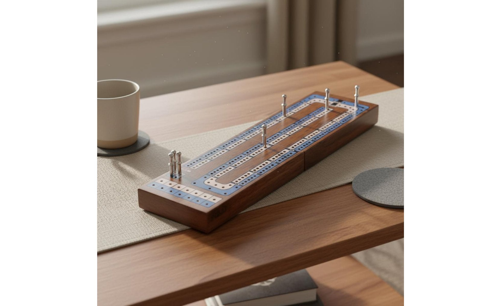 Wooden Cribbage Board Game Solid Wood Cribbage Board with Storage for Party