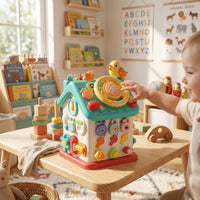 House-Shaped Busy Board Fine Muscle Skills Six-Sided Activity Board Educational