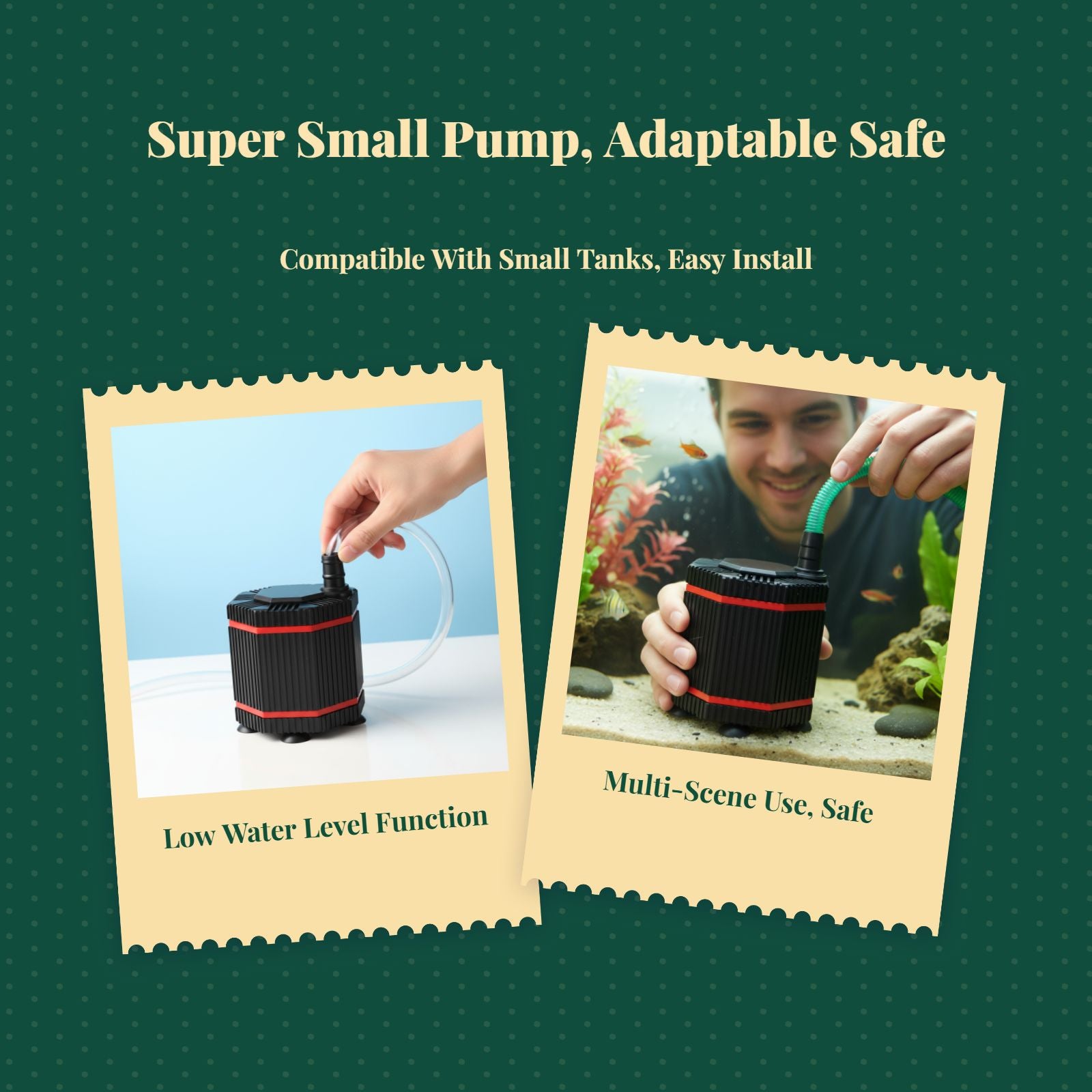 Quiet pump for tanks, hydroponics