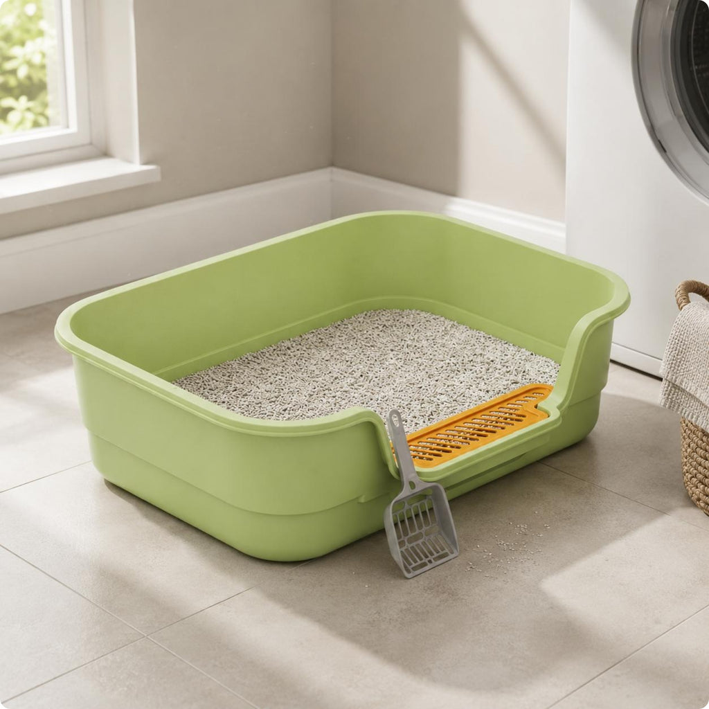 Semi-Enclosed Litter Box Splash Reducing Semi Enclosed Feline Toilet Easy To