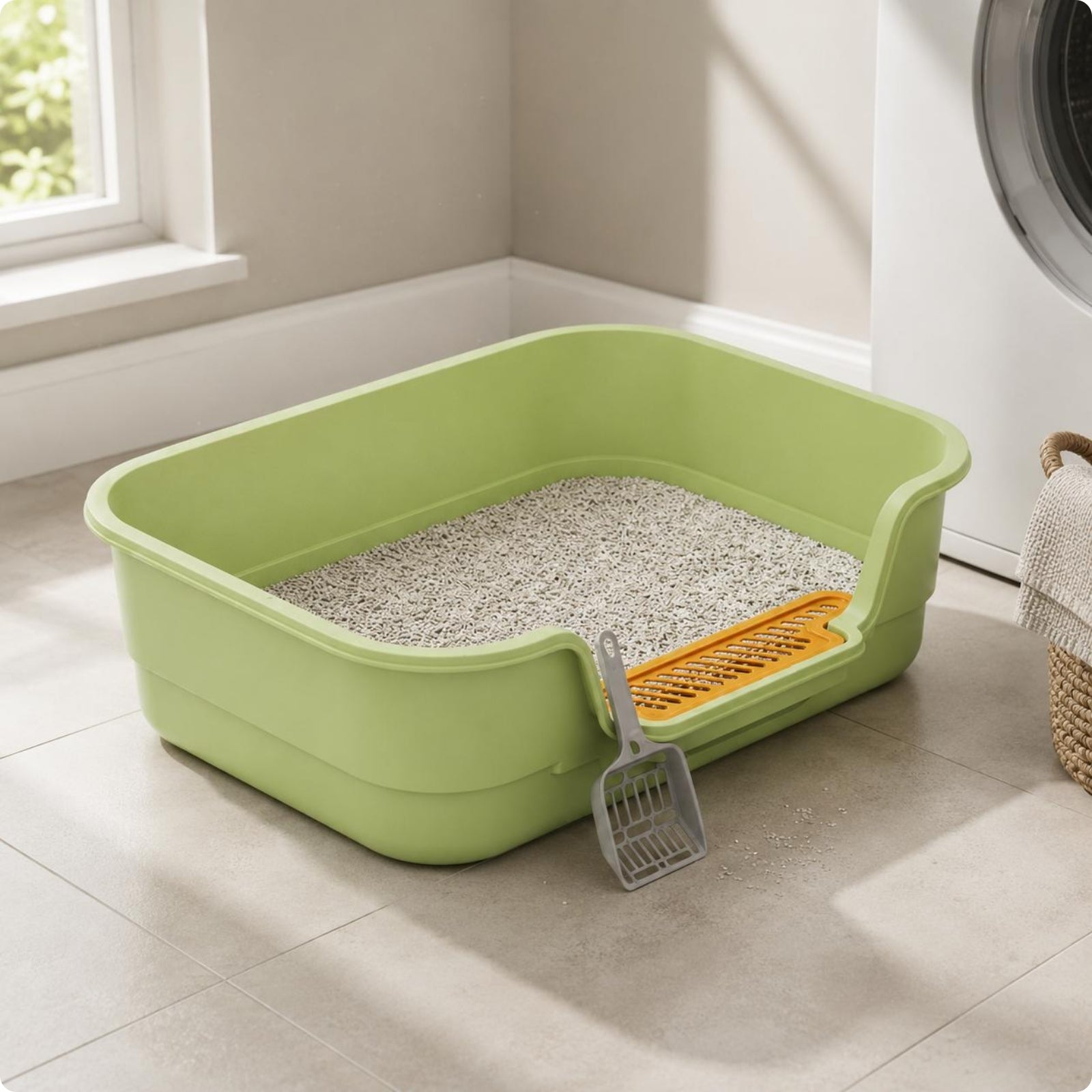 Semi-Enclosed Litter Box Splash Reducing Semi Enclosed Feline Toilet Easy To