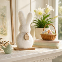 2 Pieces Fuzzy Hare Statue Soft Fuzzy Bunny Ornament Gift Standing Hare Figurine for Spring