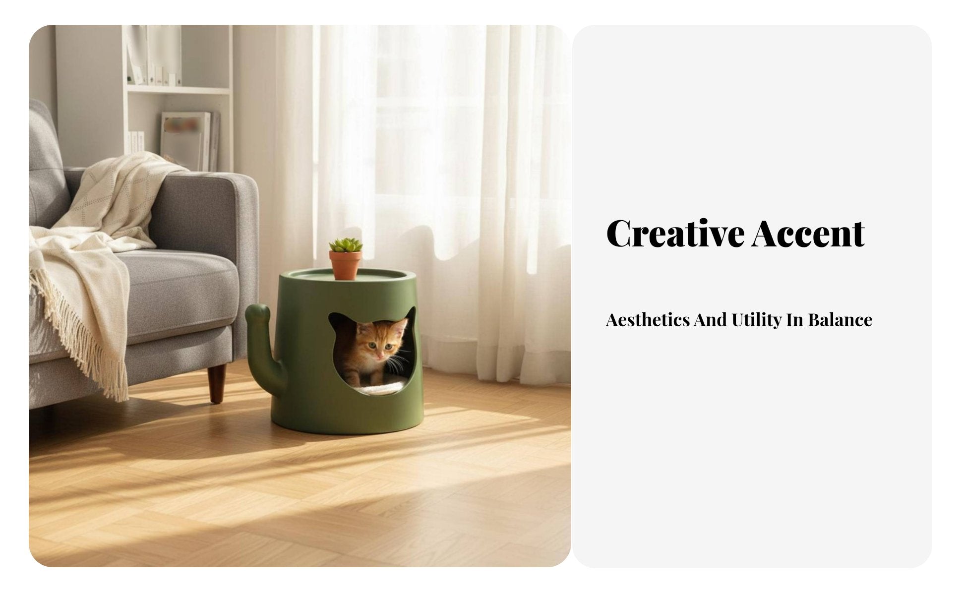 Feline Cave End Table 2-in-1 Design Enclosed Feline Bed Table Spacious Interior