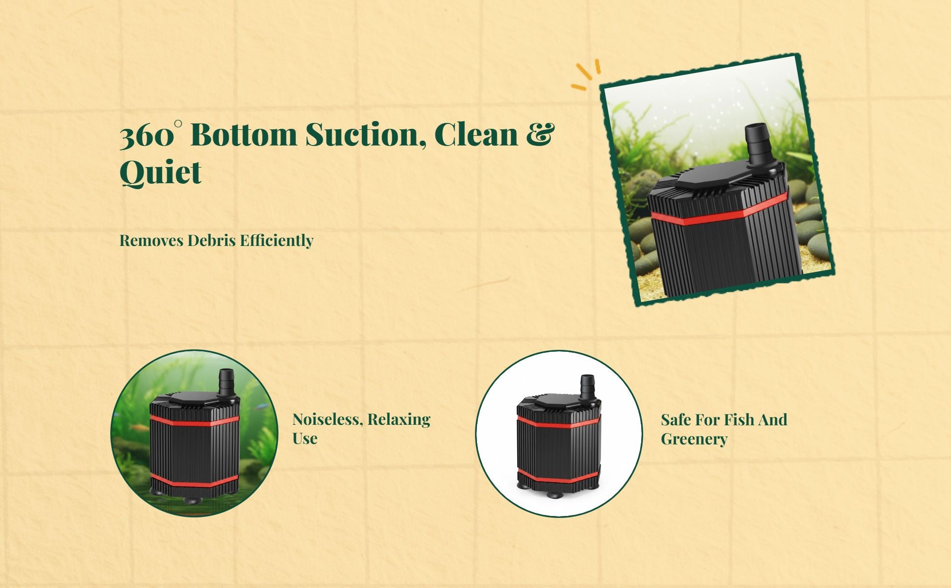Quiet pump for tanks, hydroponics