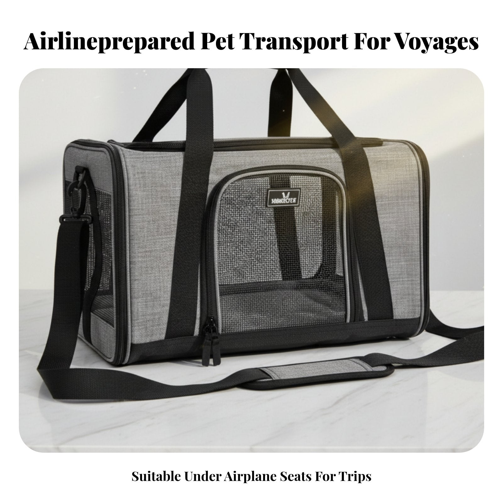Soft-Sided Pet Carrier Adjustable Shoulder Strap Underseat Pet Travel Bag