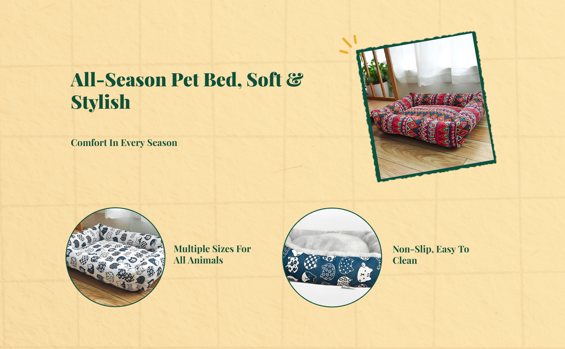 Dog Bed, Cat Bed, All-Season Pet Bed, machine cleanable, soothing, calming, soft padding for small, average, and large dogs and felines