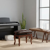 Adjustable Piano Bench Solid Wood Frame Padded Keyboard Chair Heavy-Duty