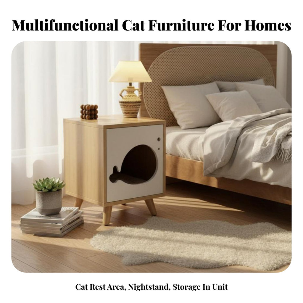 Nightstand with Cat Bed Space-Saving Storage Cabinet Sturdy Construction