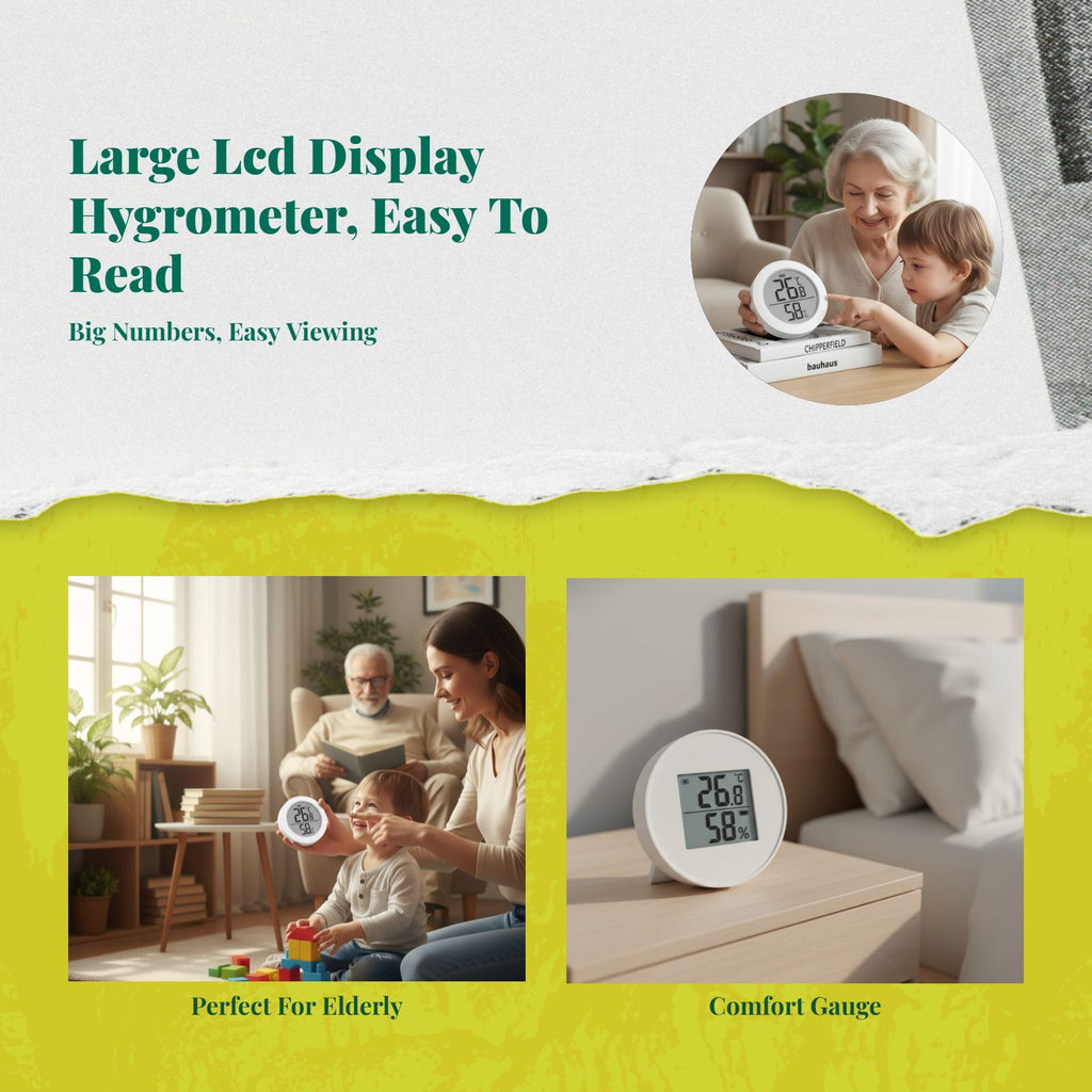 Digital Hygrometer, Indoor Thermometer, High-Accuracy Temperature and Humidity Gauge, Wall-Mounted, Infant Nursery