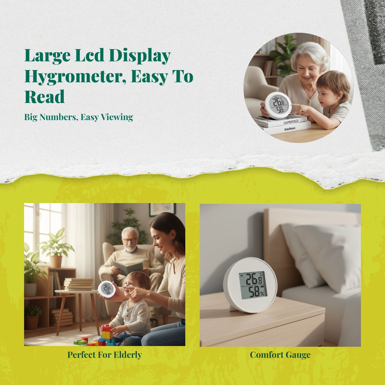 Digital Hygrometer, Indoor Thermometer, High-Accuracy Temperature and Humidity Gauge, Wall-Mounted, Infant Nursery