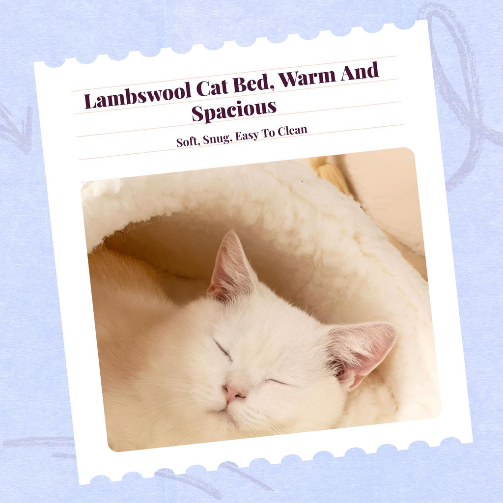 Lambswool cat bed, enclosed, warm.