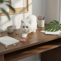Bicolor Cat Figurine Handmade Faux Hair Cat Figurine Gift Idea Home Decor for Display