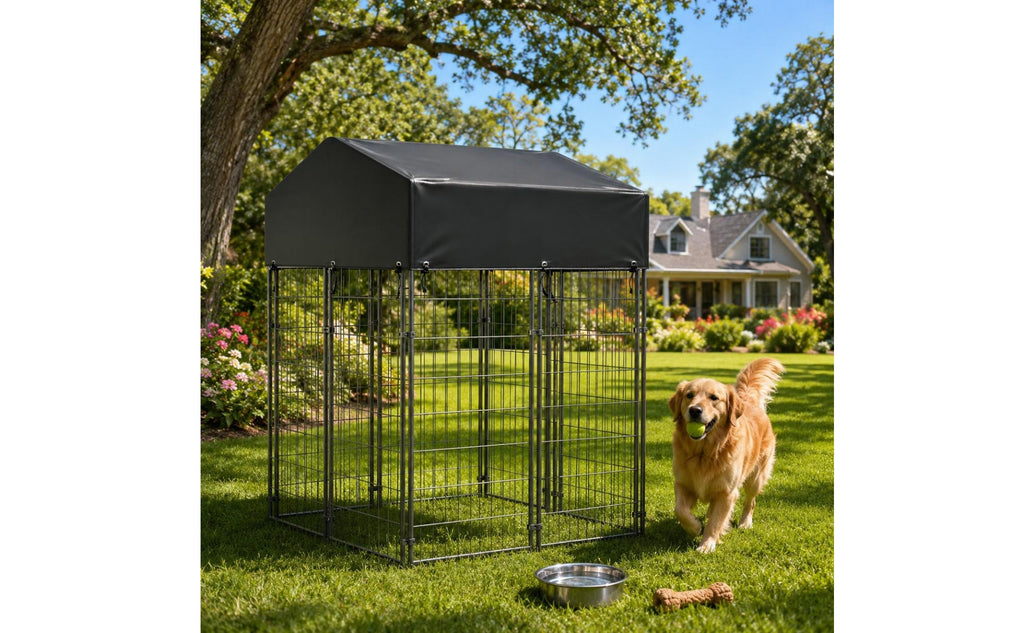 Wire Canine Enclosure Kennel Heavy Duty Roofed Dog Reliable Fastener Latch