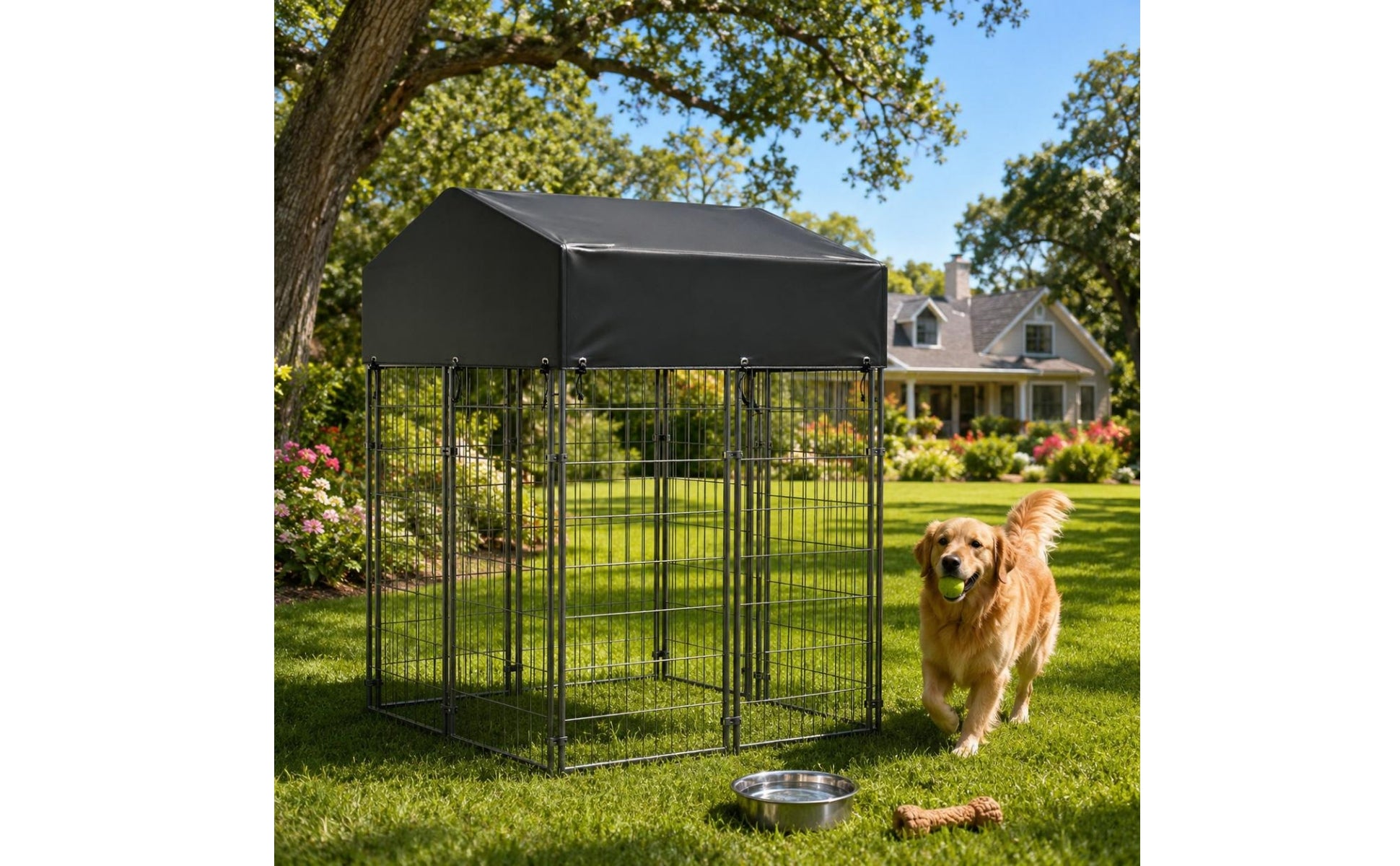 Wire Canine Enclosure Kennel Heavy Duty Roofed Dog Reliable Fastener Latch