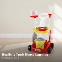 Kids Cleaning Cart Playset Encourages Role Play Toy Cleaning Trolley Set Realistic Design Toy Housekeeping Tools