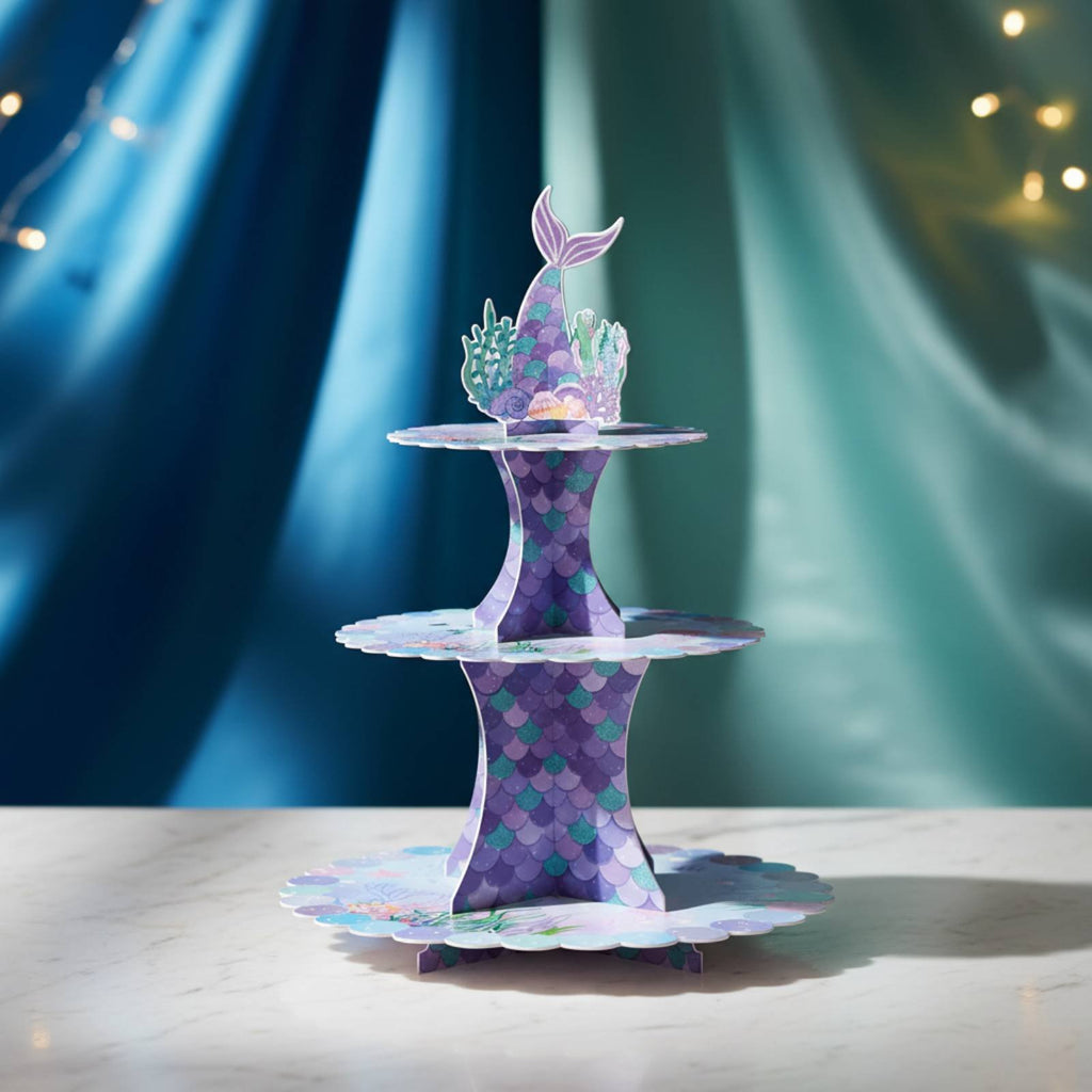 3-Tier Mermaid Cupcake Stand Easy to Assemble for Baby Shower, Girls, Kids