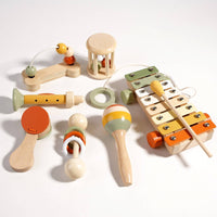 7 Pieces Percussion Instrument Set Natural Wood Wooden Music Toy Set Safe