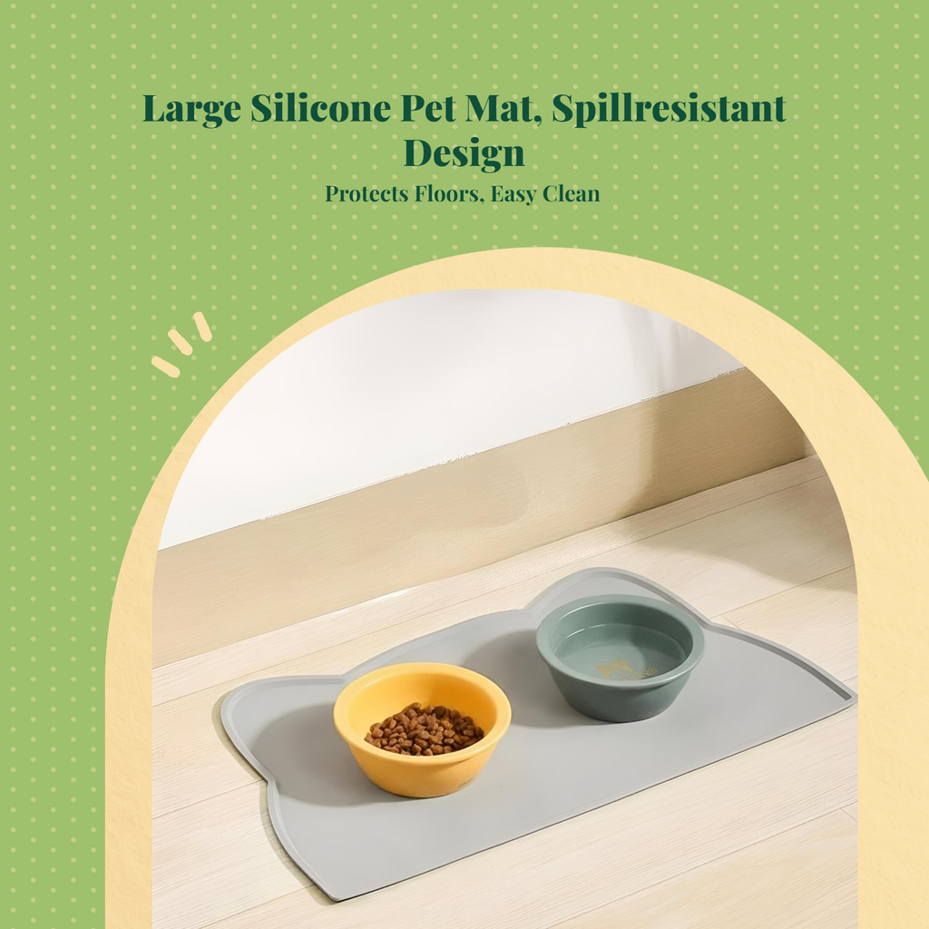 Pet Feeding Mat, Silicone Water-resistant Pet Bowl Placemat, Non-Slip, Easy to Clean, Raised Border, Prevents Spills
