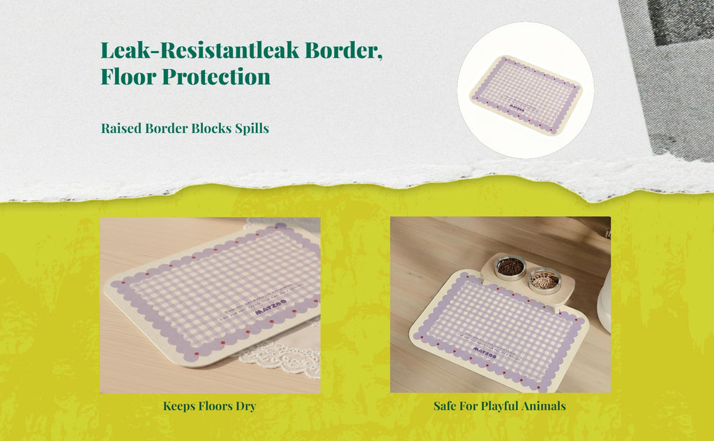Pet Feeding Mat, Waterproof Placemat, Raised Border, Easy to Clean, Non-Slip, Cat and Dog Bowl Mat